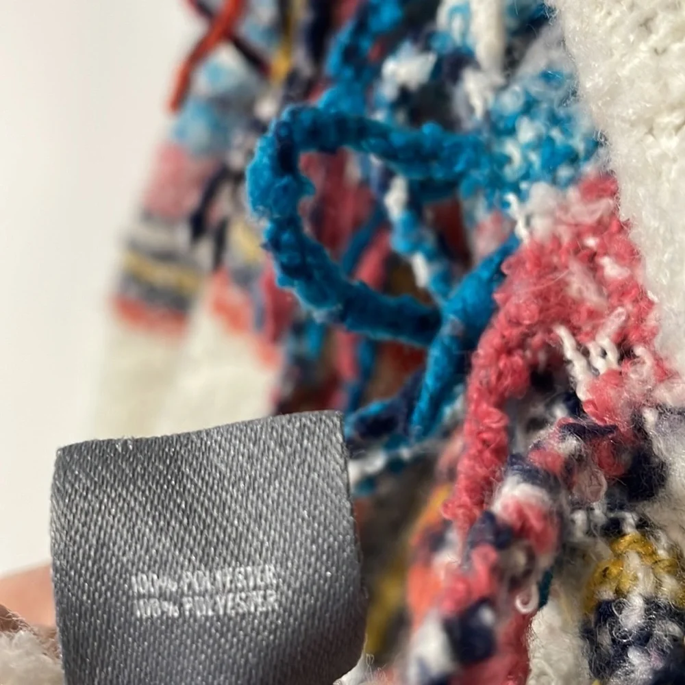 Aerie Plaid Fuzzy Blanket Scarf Red Blue White Fall Soft Cozy